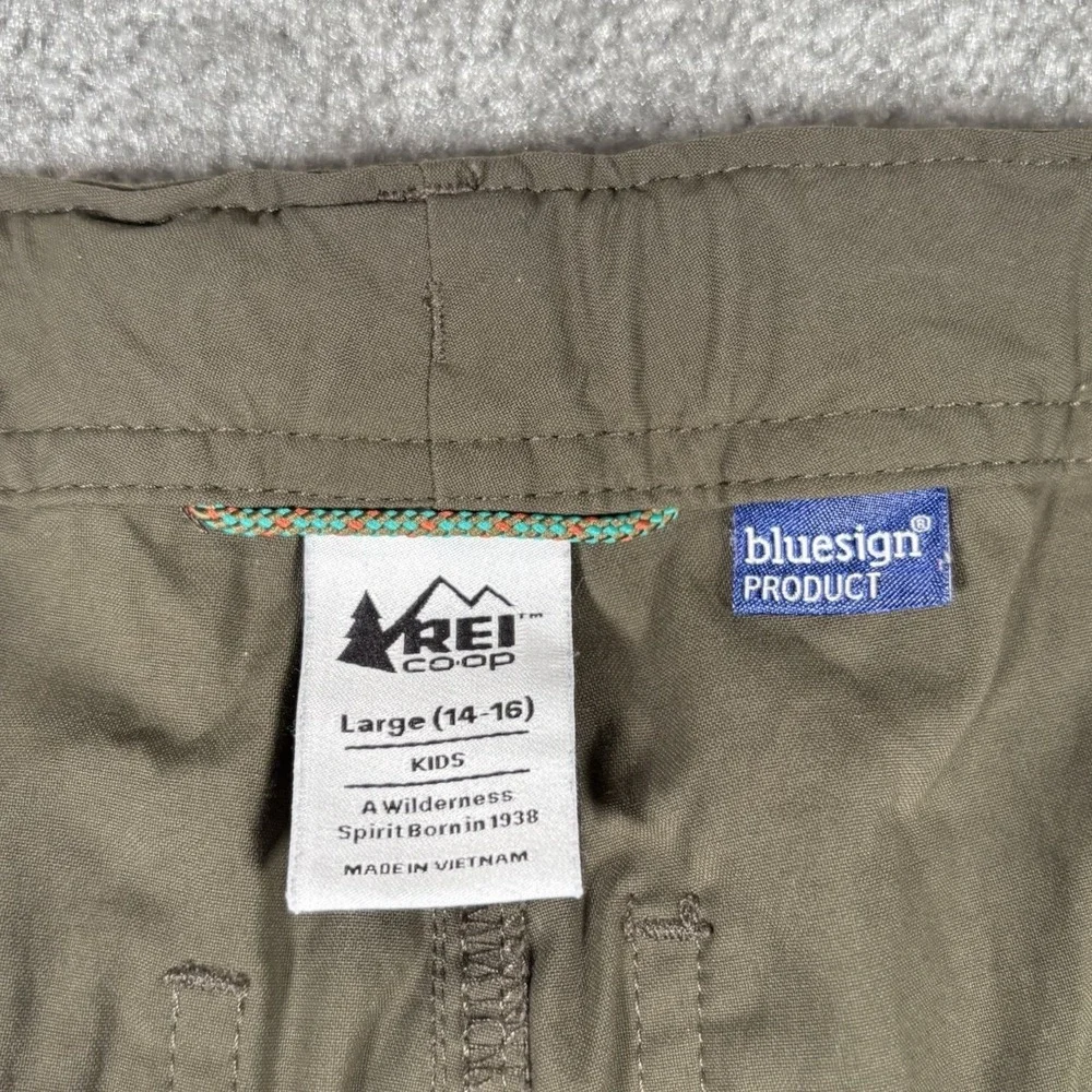 REI Co-op Pants Youth Boys L Green Sahara Convertible Cargo Nylon Stretch Hiking